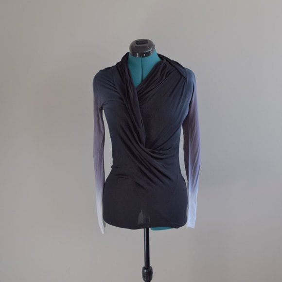 Long Sleeve Knotted Wrap Ombre Top Sweater - Picture 1 of 6